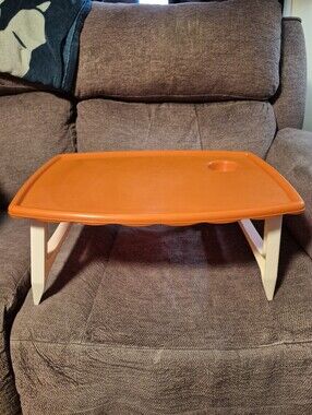 Vintage Plastic TV Tray With Cup Holder And Folding Legs